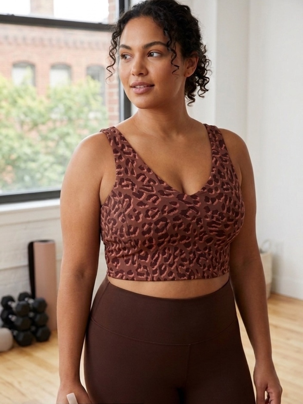 OFFLINE by Aerie XXL Brown Leopard Print Jacquard Longline Sports Bra Crop Top